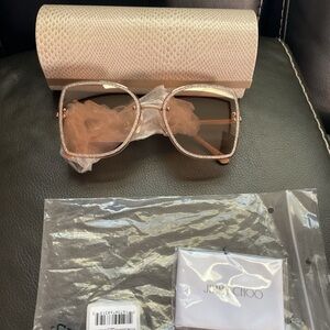 Jimmy Choo Rose Gold Square Sunglasses with Pink Tint